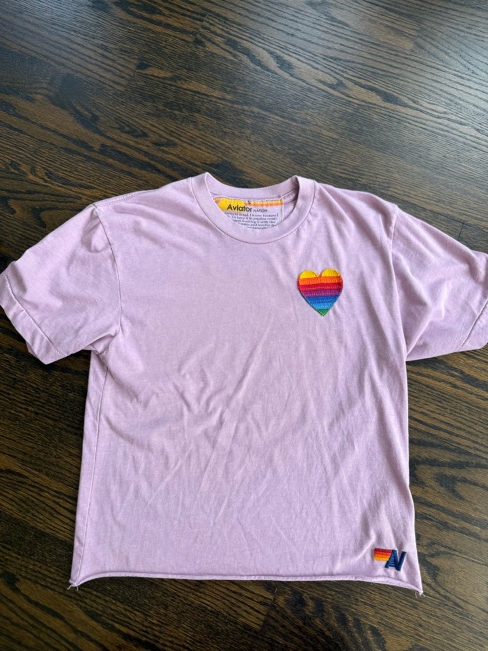 Aviator Nation Lavender Tee with Rainbow Heart Patch